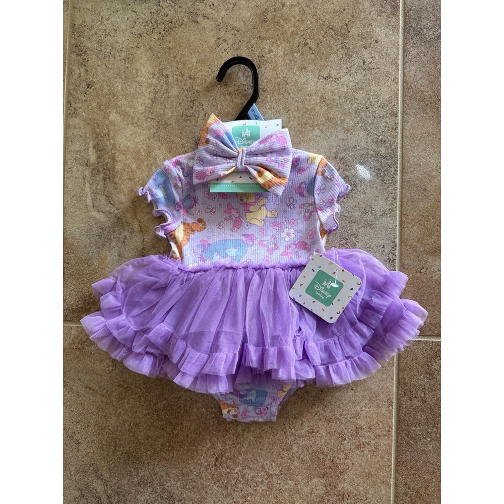 Disney Winnie the Pooh Baby Girls Tutu Dress Bodysuit & Headband, Size 3-6M NWT